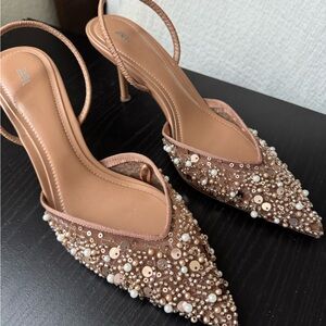 Zara’s Beaded Mesh Singleback Heels